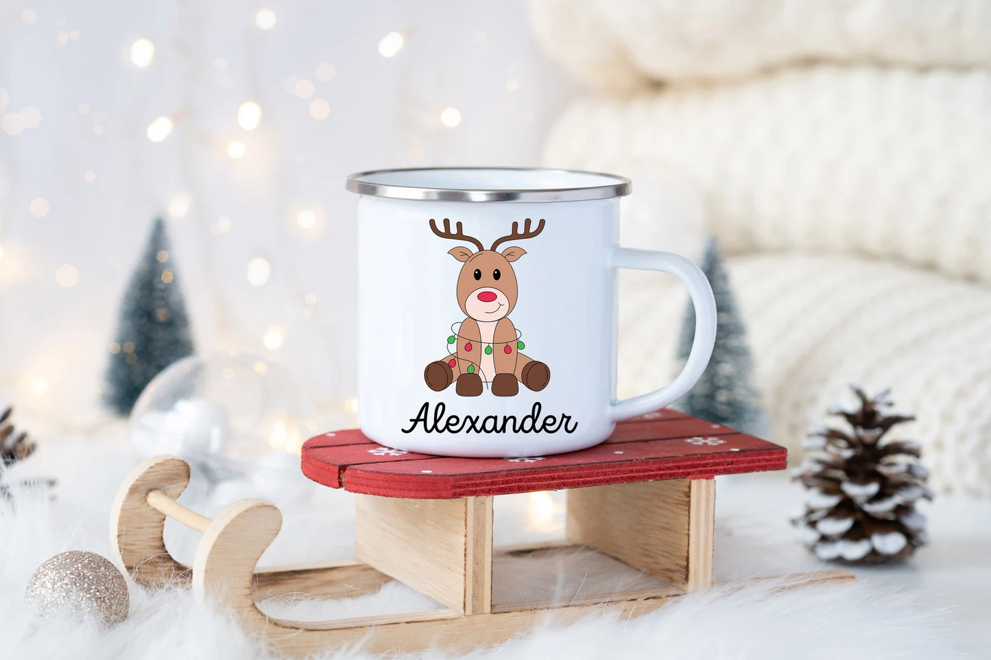 Personalized Christmas Reindeer Camper Mug with Custom Name