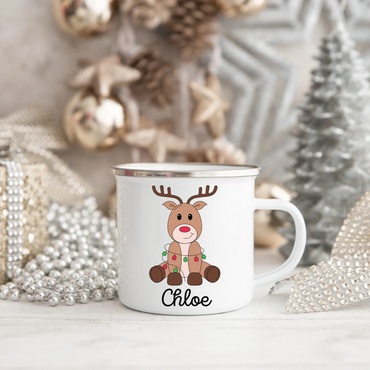 Personalized Christmas Reindeer Camper Mug with Custom Name