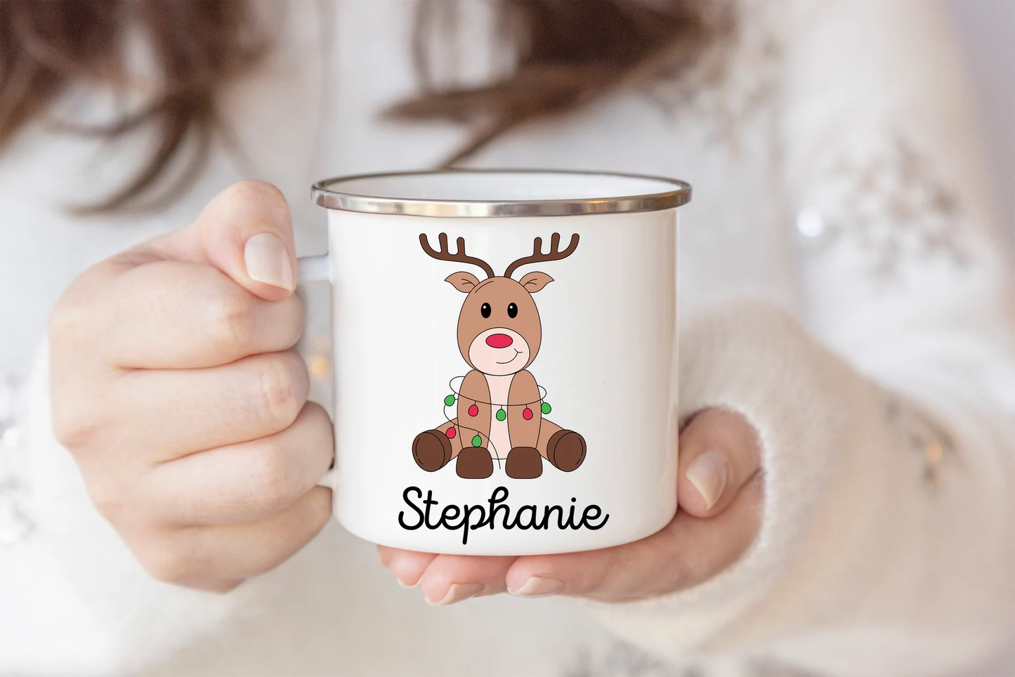 Personalized Christmas Reindeer Camper Mug with Custom Name